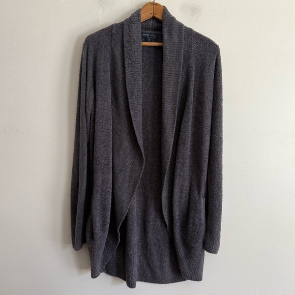 Barefoot Dreams CozyChic Lite Circle Knit Cardigan Gray Open Front Cardigan - Picture 1 of 6